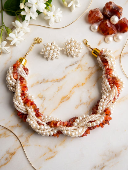 Lehar Pearl Handmade Necklace + Earrings Set