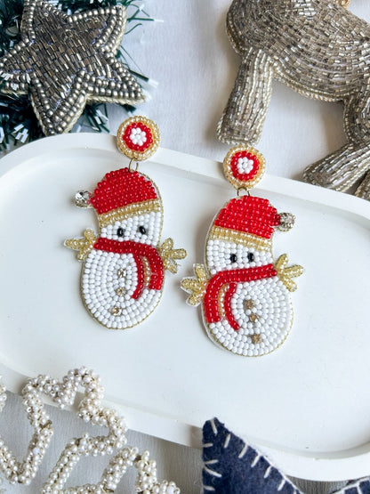 Olaf The Snowman Handmade Beaded Christmas Earrings