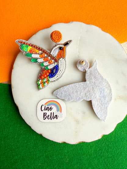 Tiranga Bird Handmade Tricolour Beaded Earrings