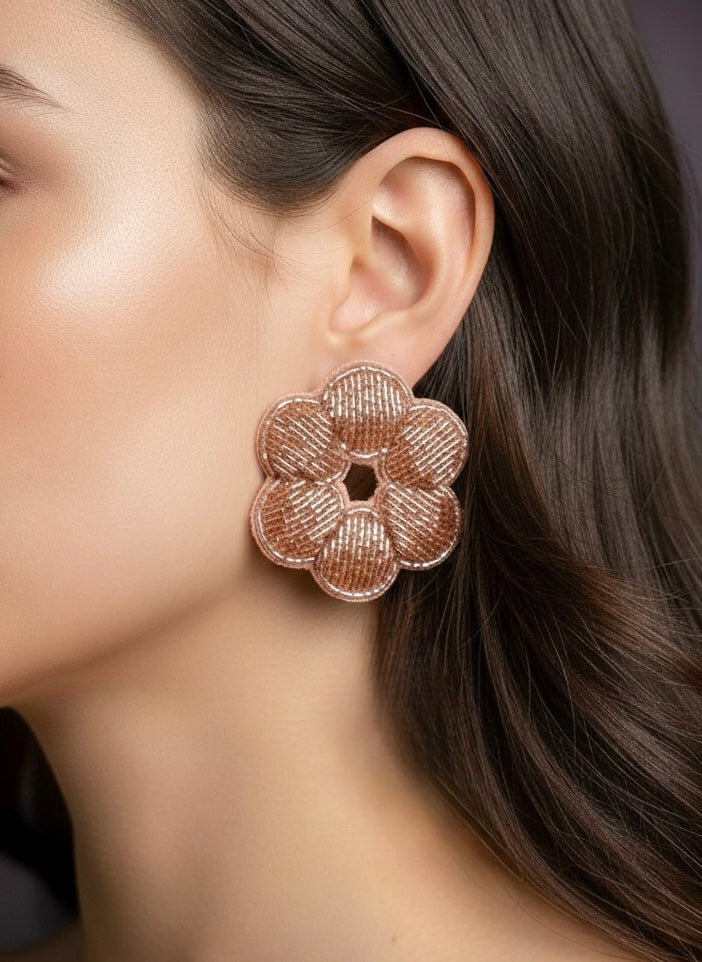 Blushing Rose Gold Handmade Beaded Earrings