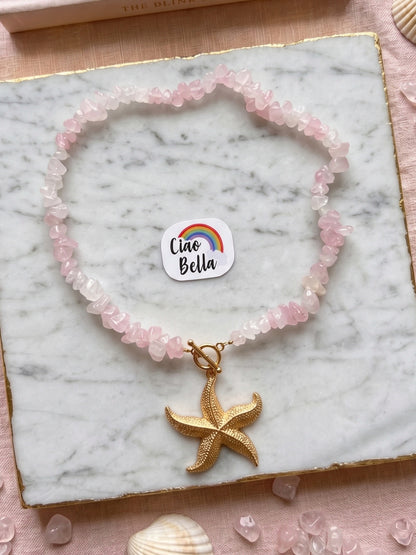Marine Style Starfish Blush Pink Handmade Beaded Chain Necklace
