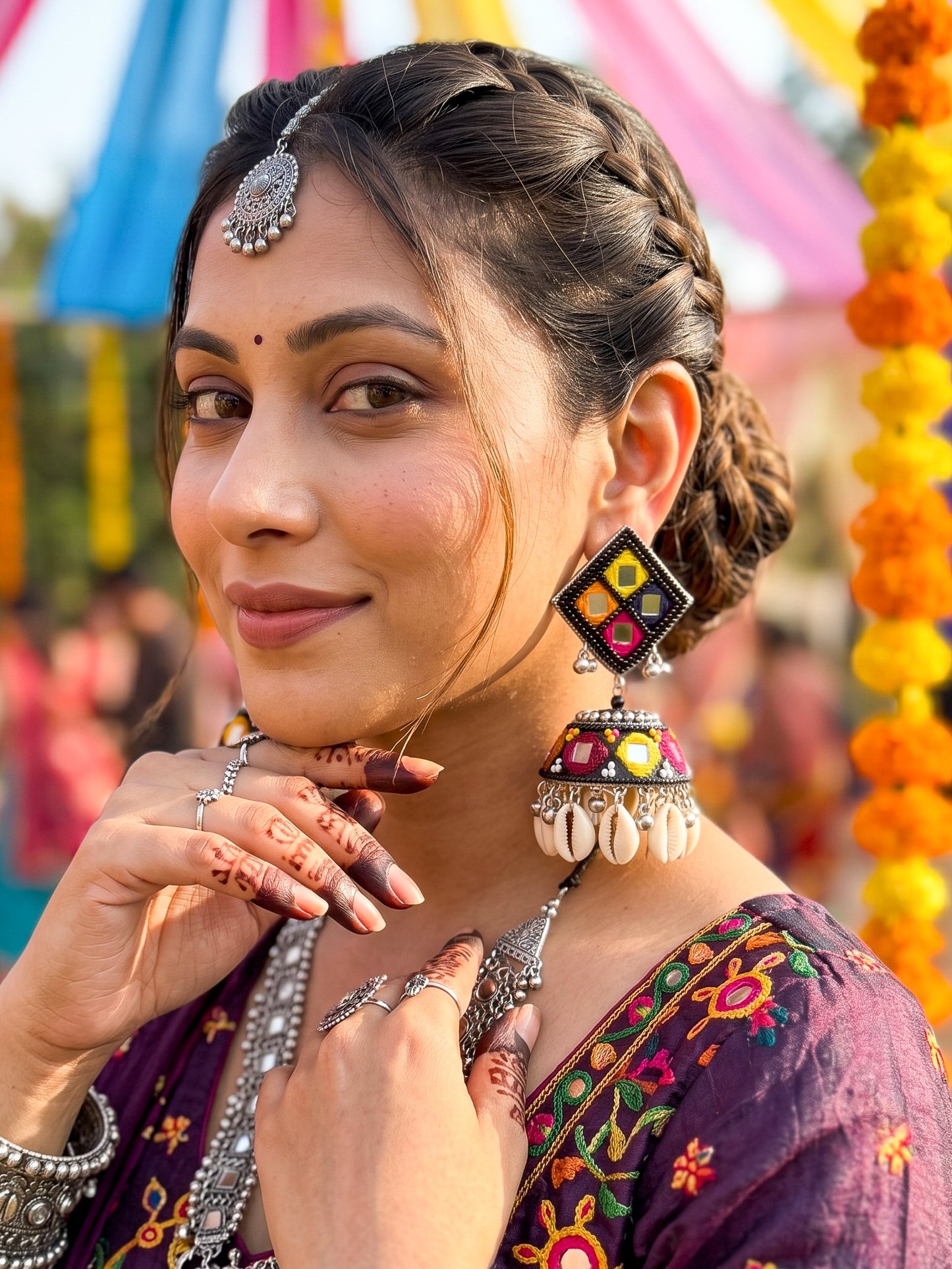 Navrang Mirror Handmade Beaded Jhumka Earrings