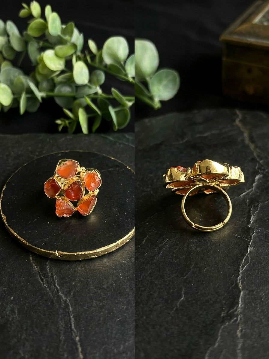Agate Rust Orange Natural Stone Handmade Brass Ring