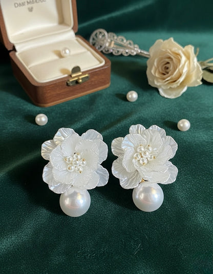 Sweet Pearl Flower Beaded Pearl Drop Earrings