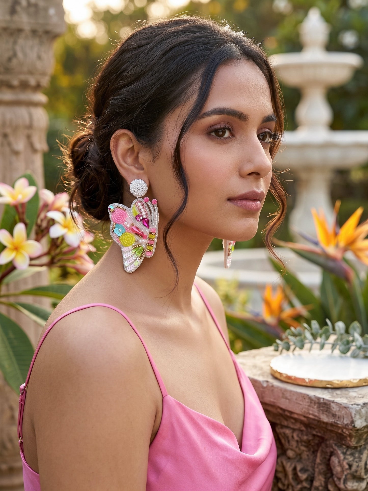 Kaleido Wings White Handmade Beaded Butterfly Earrings