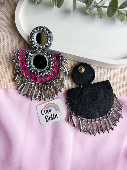 Chandrika Mirror Pink Handmade Beaded Earrings