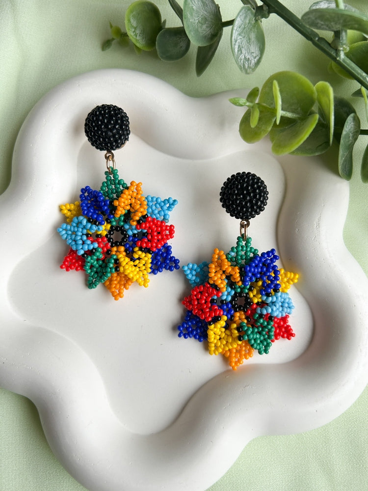 Blossoming Rainbow Flower Handmade Beaded Earrings