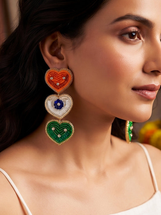 Heart of India Handmade Tricolour Beaded Earrings