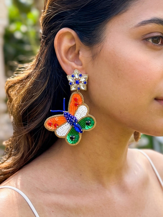 Freedom Wings Butterfly Handmade Tricolour Beaded Earrings