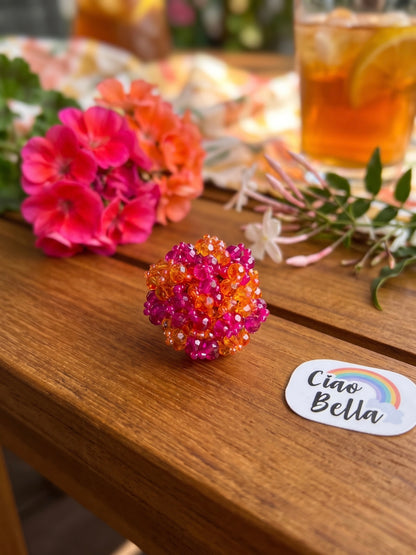 Gulnar Pink Orange Handmade Beaded Ring