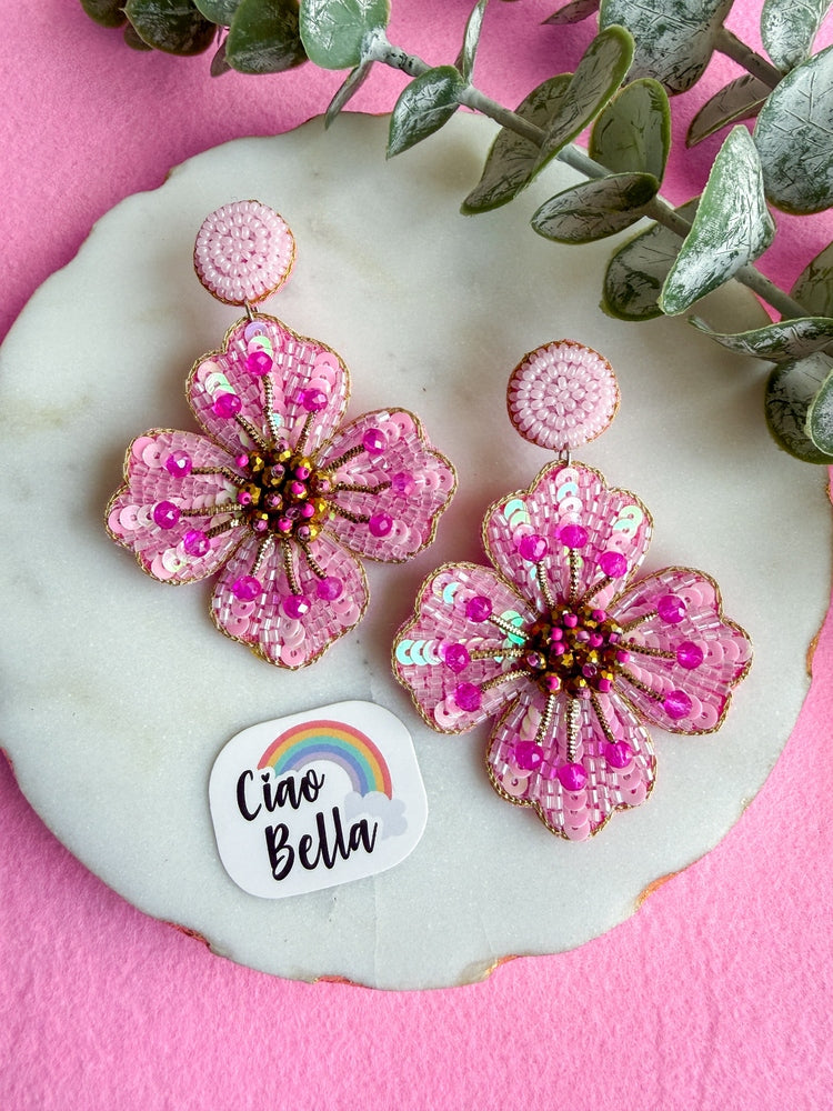 Blush Pink Glow Flower Handmade Beaded Earrings