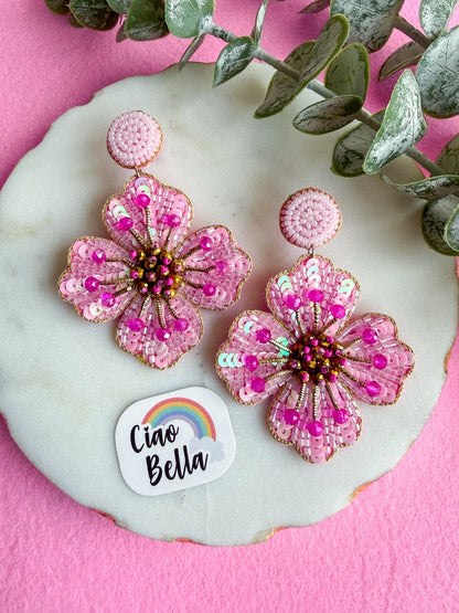 Blush Pink Glow Flower Handmade Beaded Earrings