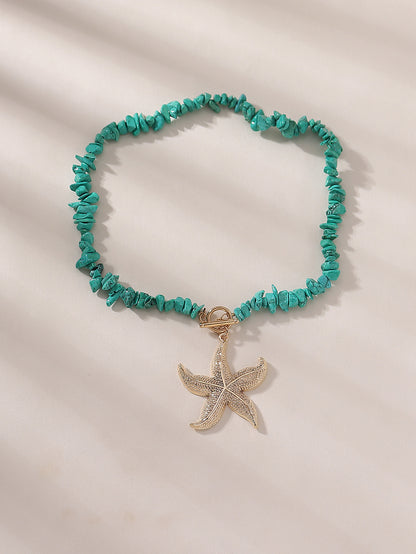 Marine Style Starfish Turquoise Beaded Chain Necklace