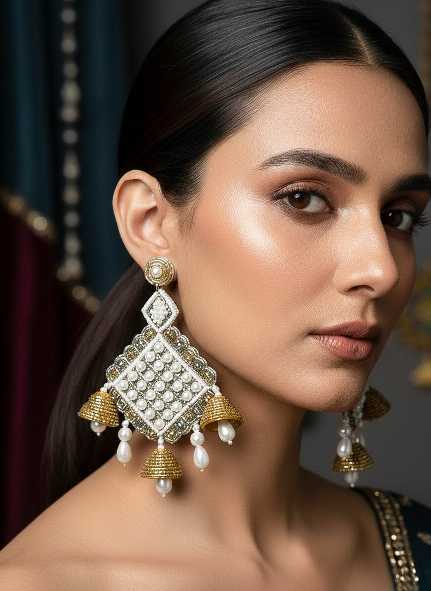 Riwaayat Pearl Drops Handmade Beaded Statement Earrings