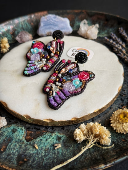 Kaleido Wings Black Handmade Beaded Butterfly Earrings