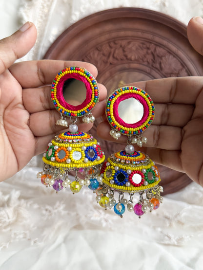 Rangili Mirror Handmade Beaded Jhumka Earrings