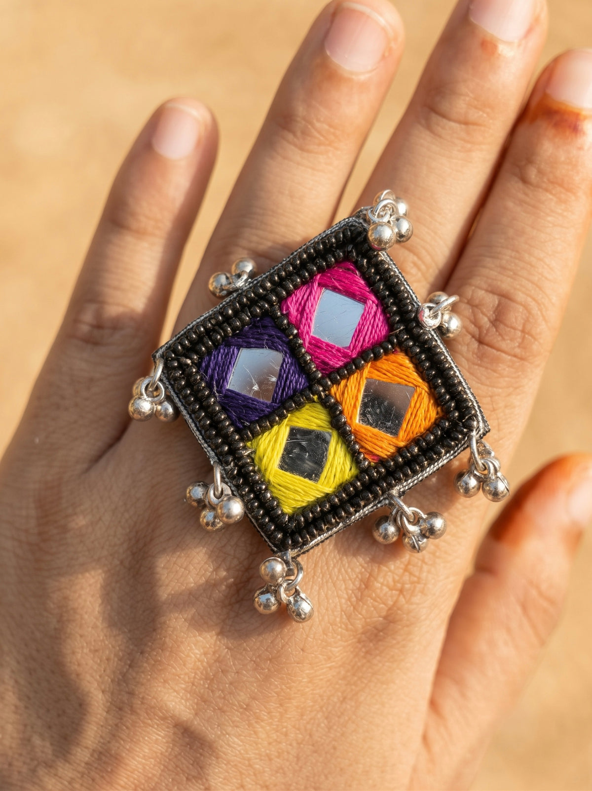 Navrang Mirror Handmade Beaded Ring
