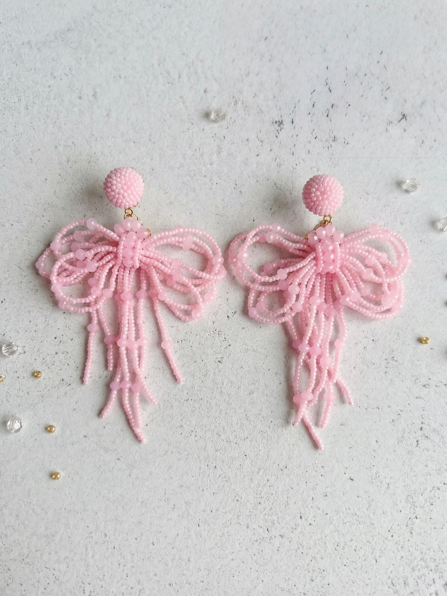 Pookie Bow (Baby Pink) Handmade Beaded Earrings