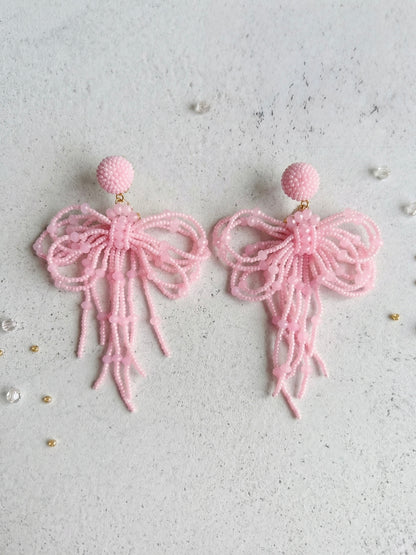 Pookie Bow (Baby Pink) Handmade Beaded Earrings