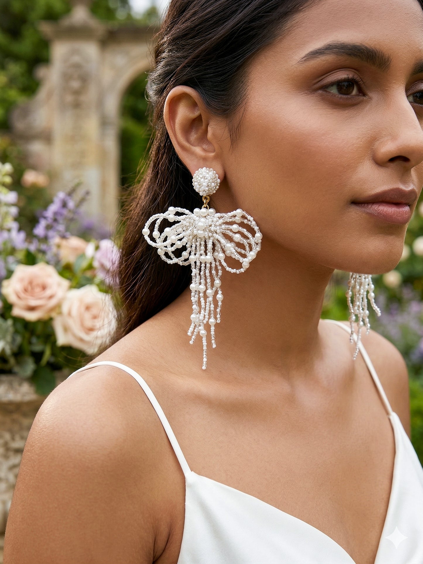 Pookie Bow (White) Handmade Beaded Earrings