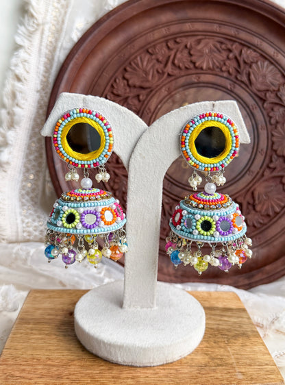 Mastani Mirror Handmade Beaded Jhumka Earrings