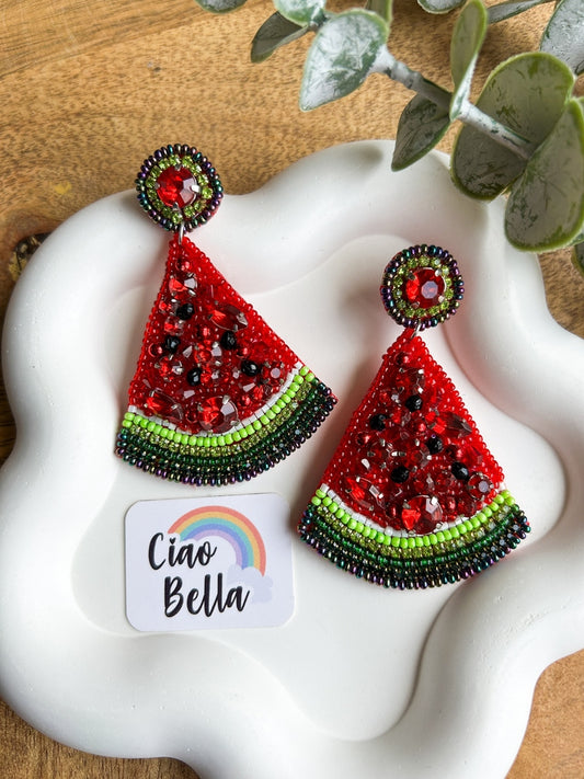 Watermelon Crush Handmade Beaded Earrings