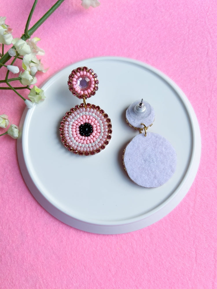 Blush Pink Mini Evil Eye Handmade Beaded Earrings