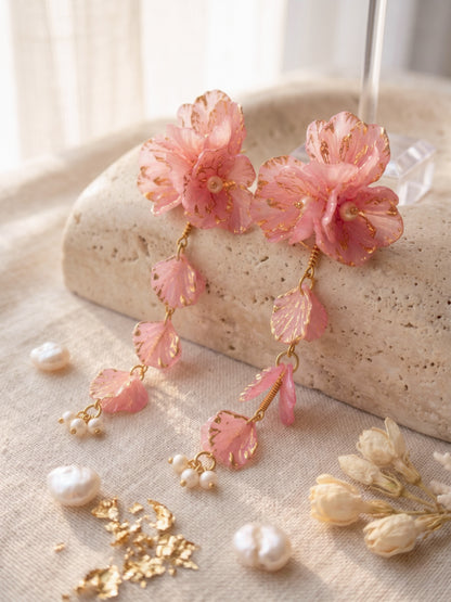 Aurelia Flower Blush Pink Statement Handmade Beaded Earrings