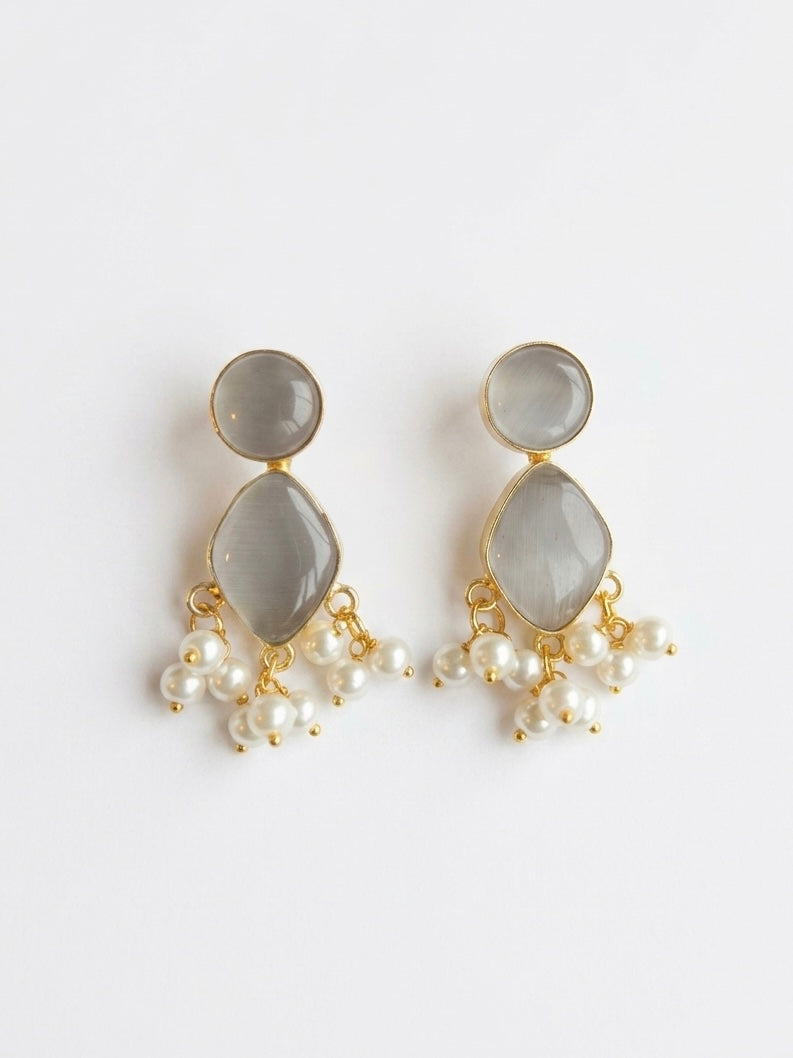 Gem Drop – Grey Handmade Brass Earrings