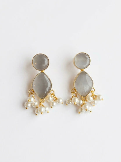 Gem Drop – Grey Handmade Brass Earrings