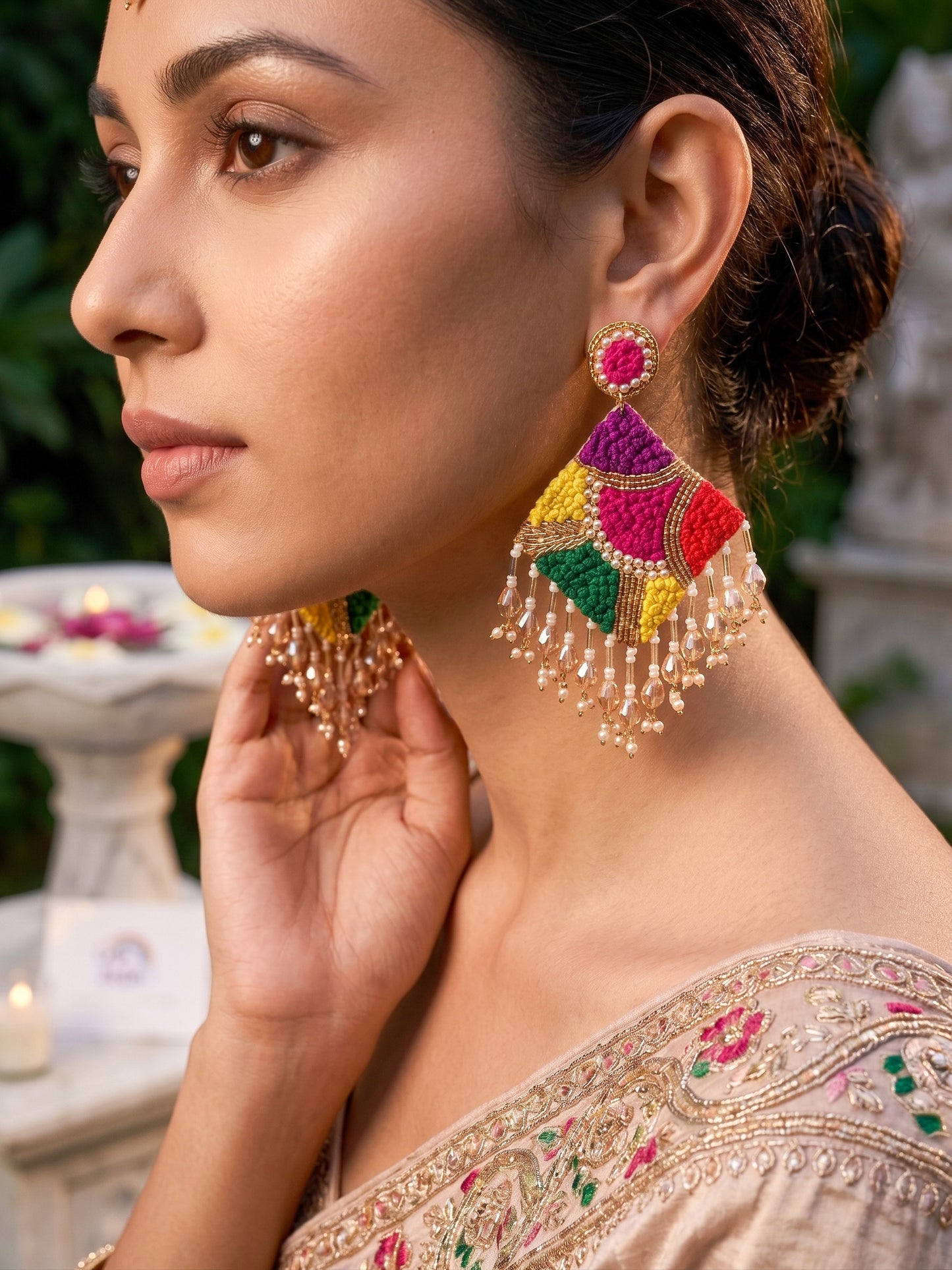 Rainbow Rangoli Handmade Beaded Earrings