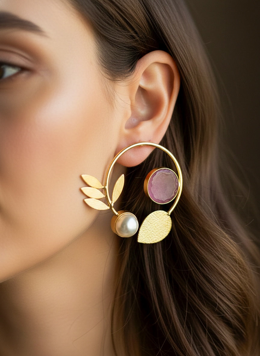 Orelia Dull Pink Stud Handmade Brass Earrings