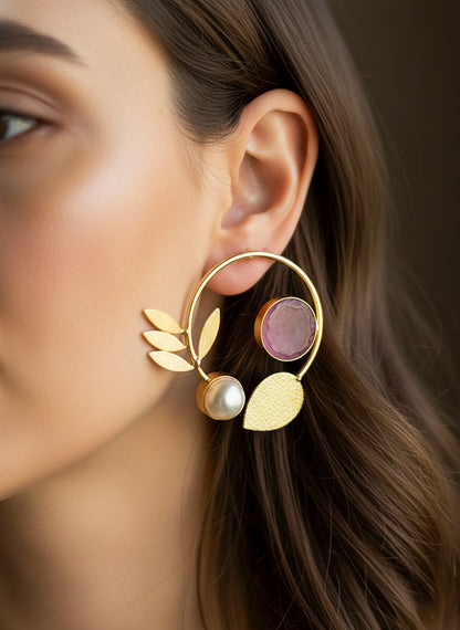 Orelia Dull Pink Stud Handmade Brass Earrings