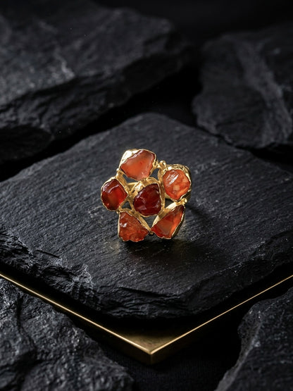 Agate Rust Orange Natural Stone Handmade Brass Ring