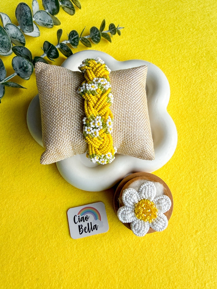 Luxe Flora Yellow Handmade Beaded Bracelet + Ring Combo