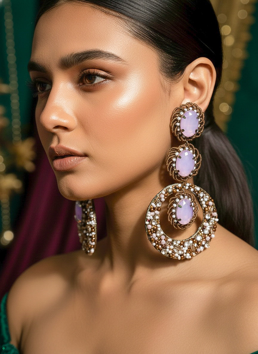 Mahira Lilac Purple Handmade Beaded Statement Earrings