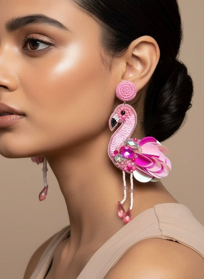 Flamazing Flamingo Bird Handmade Beaded Earrings