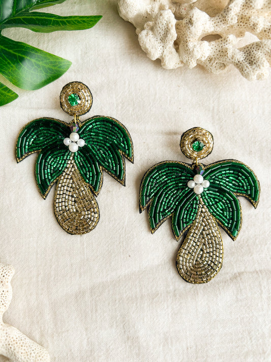 Tropical Palm Tree Handmade Beaded Earrings