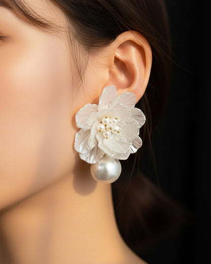 Sweet Pearl Flower Beaded Pearl Drop Earrings