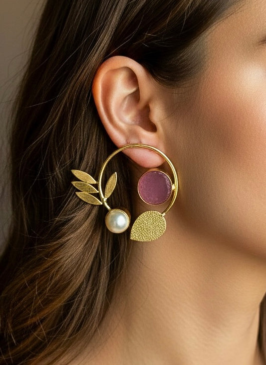 Orelia Dull Pink Stud Handmade Brass Earrings