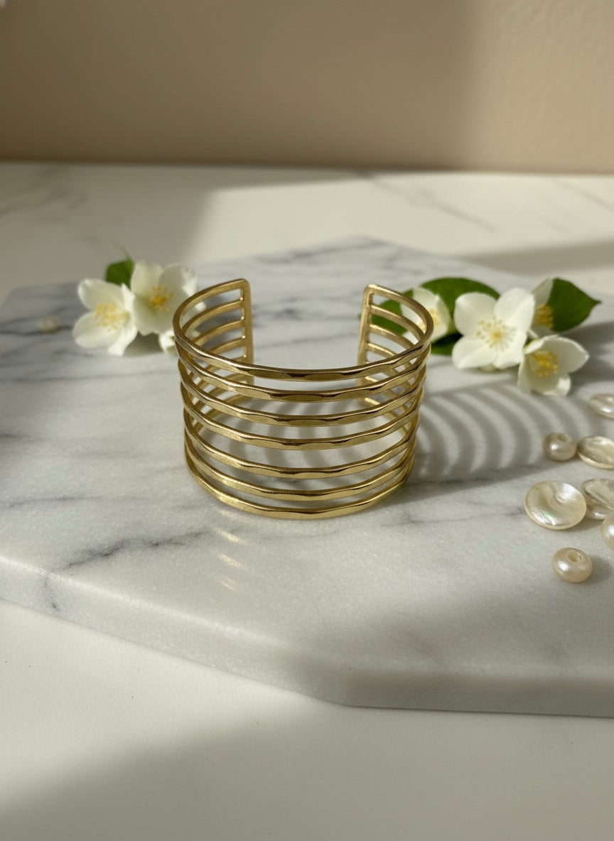 Kira Stripes Brass Cuff Bracelet