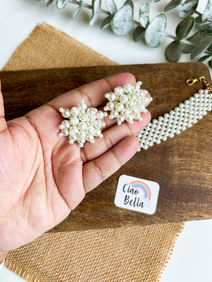 Ira Pearl Handmade Choker Necklace + Earrings Set