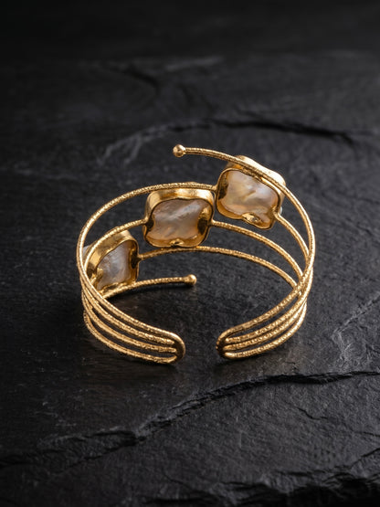 Golden Tide Mother of Pearl Handmade Brass Cuff Bracelet