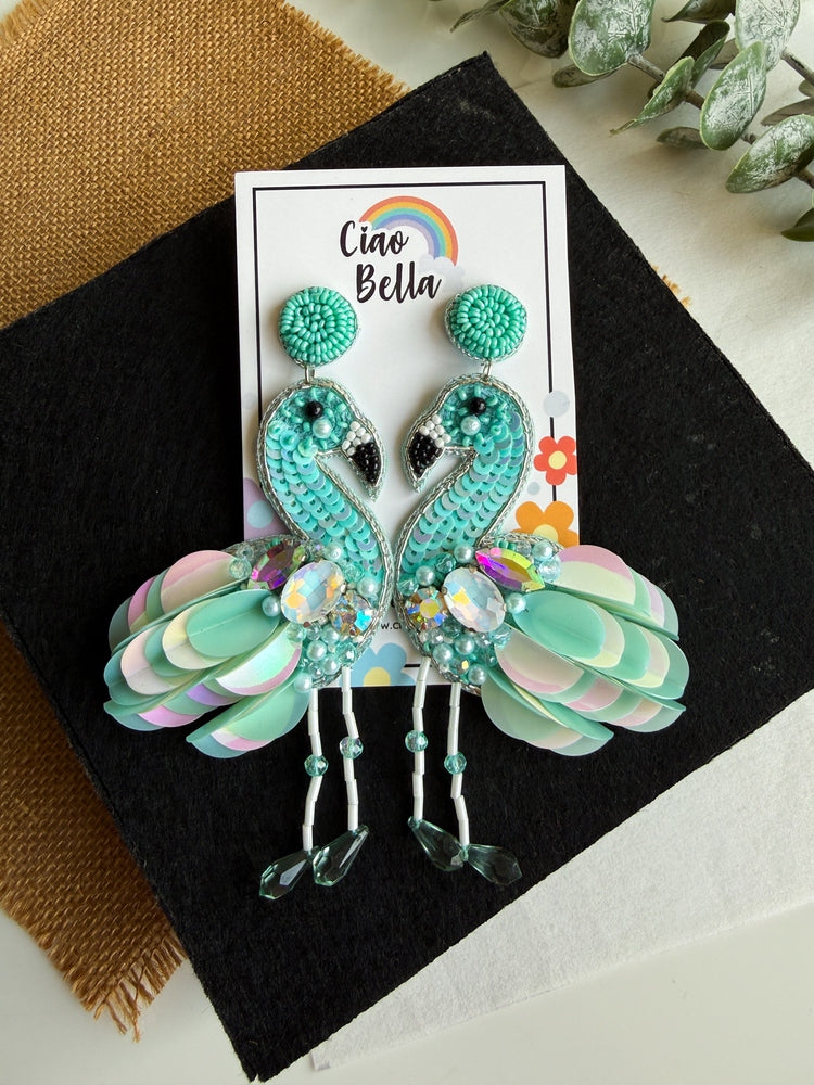Flamazing Flamingo Ocean Teal Handmade Beaded Bird Earrings