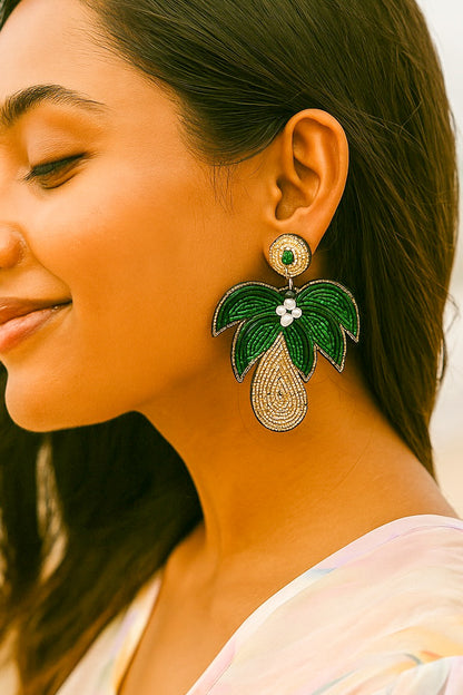 Tropical Palm Tree Handmade Beaded Earrings