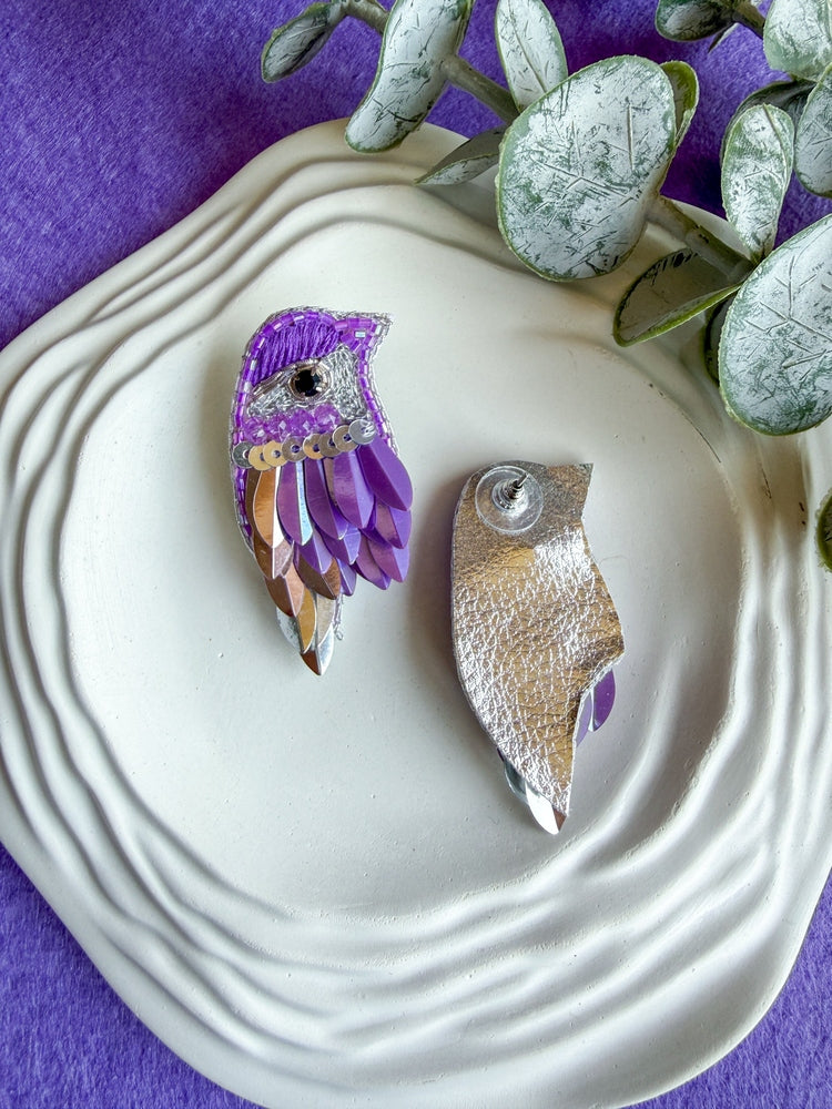 Chirpy Lilac Purple Parrot Handmade Beaded Bird Earrings