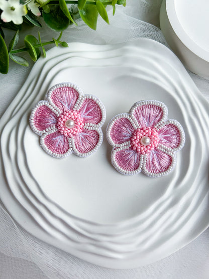 Blush Pink Blossom Handmade Beaded Earrings