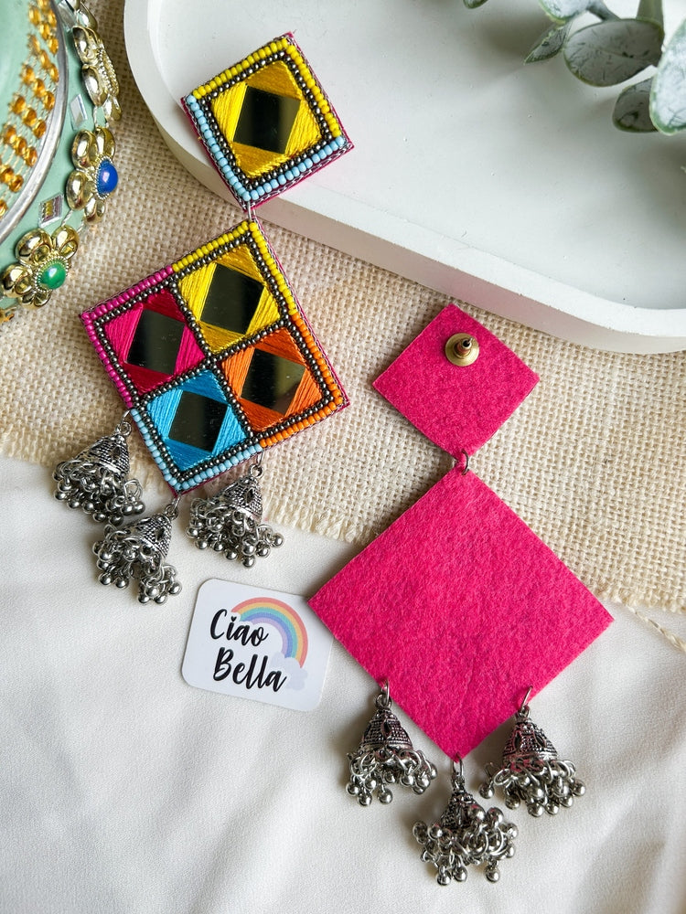 Rangrez Mirror Handmade Beaded Jhumka Earrings