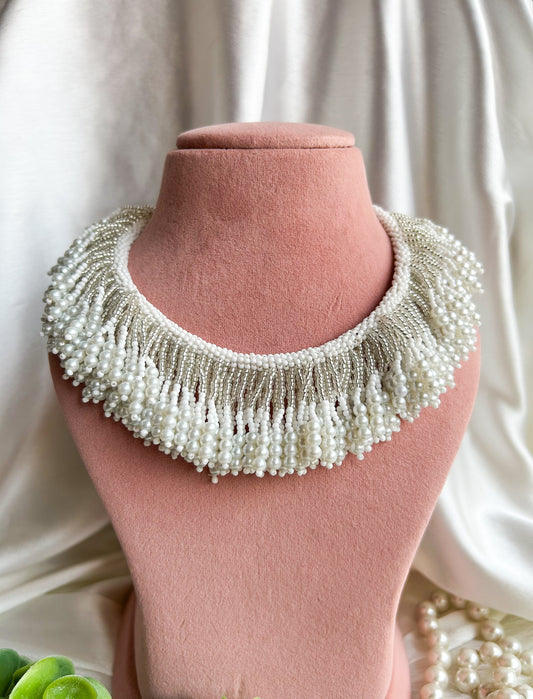 Noorani White Pearl Tassel Handmade Necklace