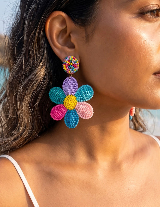 Rainbow Daisy Love Handmade Beaded Flower Earrings